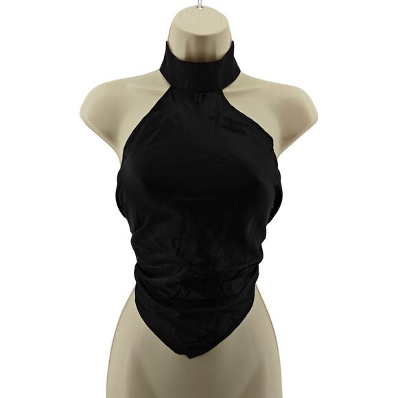 Victoria's Secret Silk Black Halter Top Backless Womens Medium Y2K - Picture 1 of 3